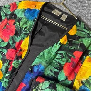 Chico's Size 1 Floral Linen/Silk Jacket Art-to-Wear Vibrant Patchwork Open Front